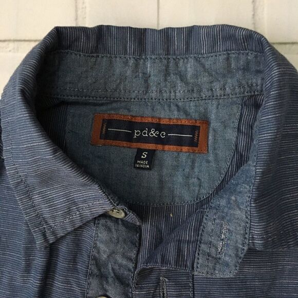 pd&c blue cotton button down shirt size small - Picture 3 of 9